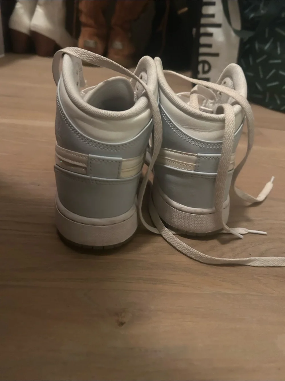 Baby Blue and White High-Top Sneakers with Chrome Swoosh